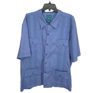 TropiCool Guayabera Shirt Mens XL Blue Mexican Wedding Vacation‎ Summer Pockets
